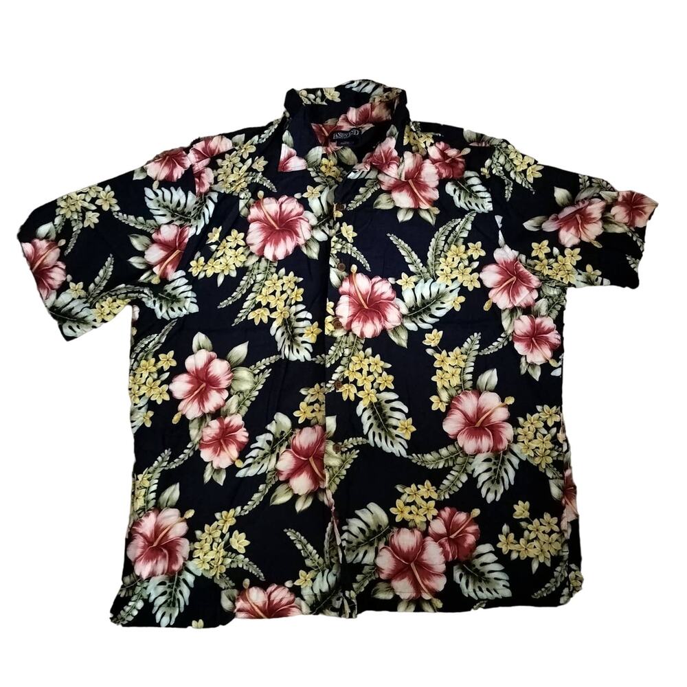 Lands End Mens Size XL Hawaiian Shirt Floral Tropical